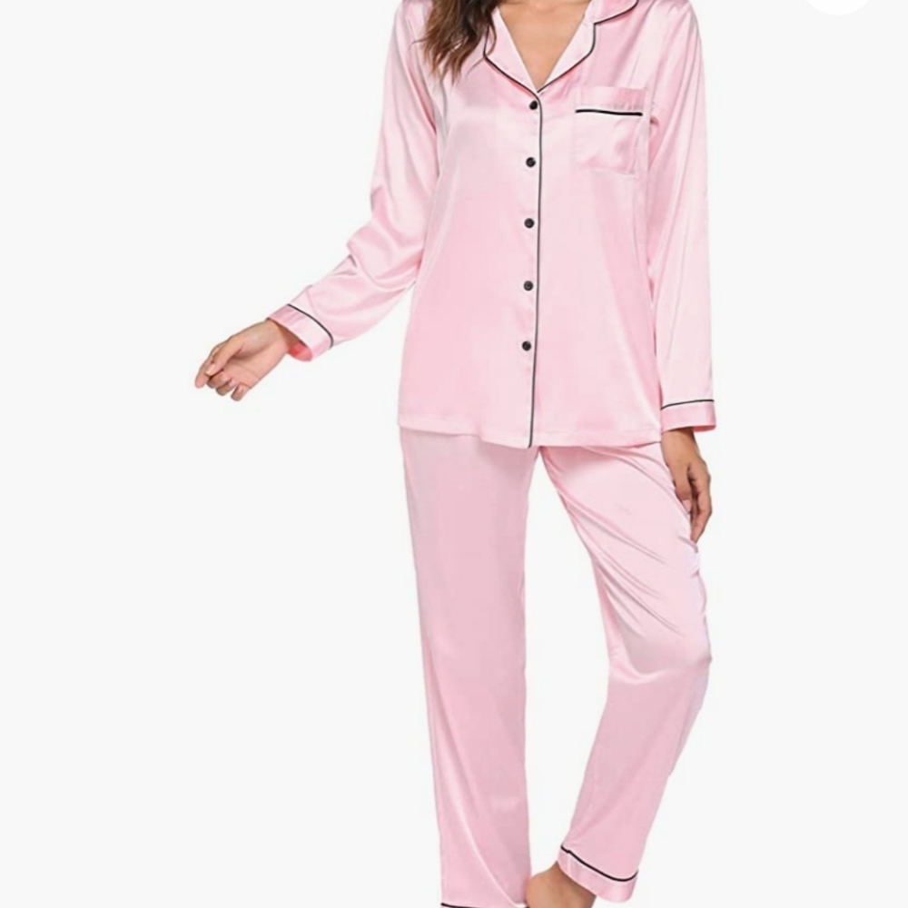 Ekouaer Satin Pajamas Women’s Long Sleeve Sleepwear Silk Soft Button Down Lounge